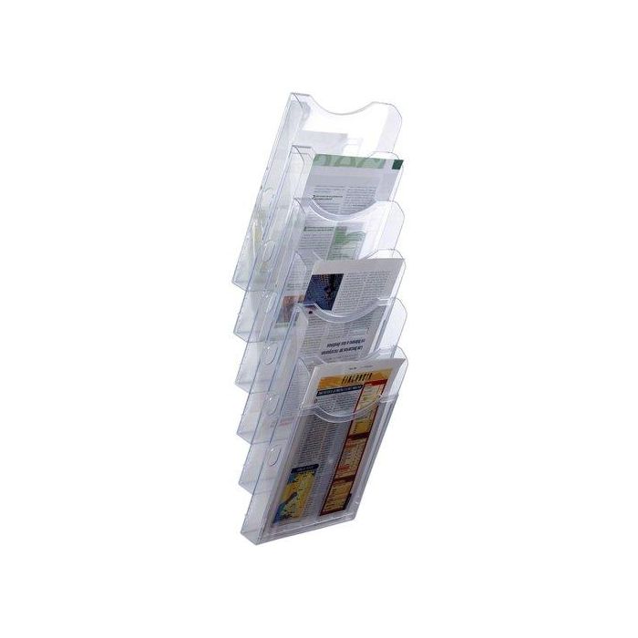 Archivo 2000 Expositor Mural de Pared 6 Bandejas DIN A4 Transparente 190x235x685 mm con Separadores Móviles Ajustables