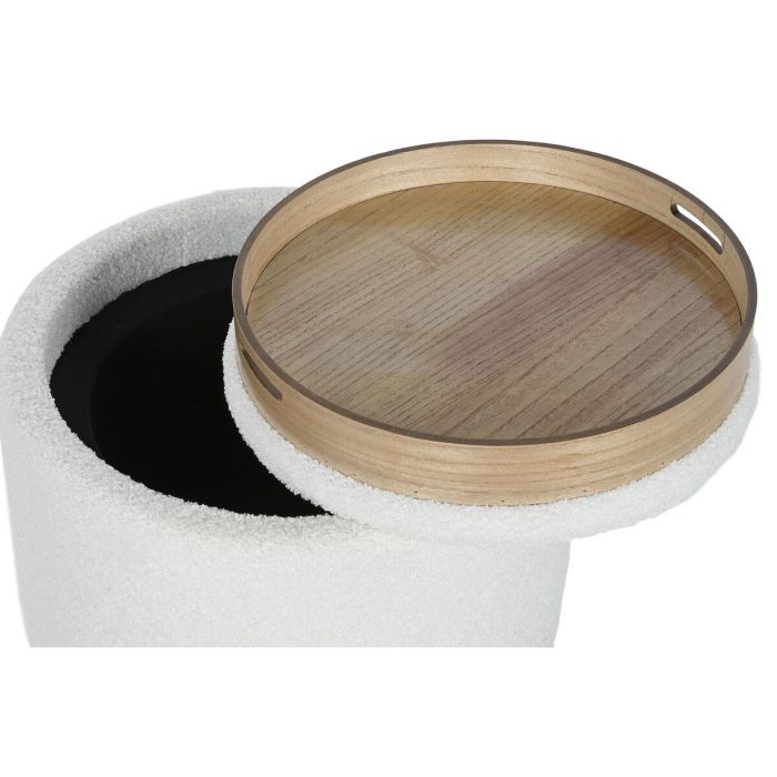 Banqueta Home ESPRIT Blanco Poliéster Madera de caucho Madera MDF 48 x 48 x 43 cm 2