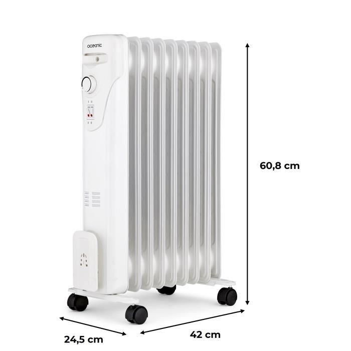 Radiador de baño de aceite eléctrico - 2000 vatios - Oceanic - 3 potencias - 9 elementos - Móvil - Blanco 3 Radiador de baño de aceite eléctrico - 2000 vatios - Oceanic - 3 potencias - 9 elementos - Móvil - Blanco 3