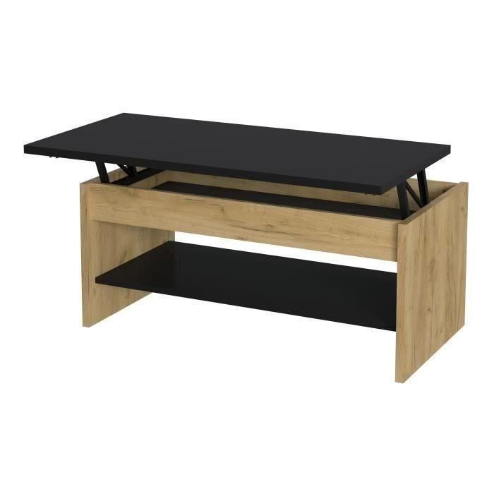 HAPPY Mesa de centro elevable - Decoración en roble y negro - L 100 x P 50 x H 44 cm 1