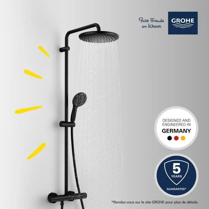 Grohe Vitalio Start System 250 Columna de ducha con mezclador termostático - Ahorro de agua - Negro mate - 266772431 1