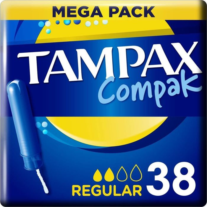 Tampax Compak Tampón Regular, con Aplicador Retráctil, Inserción Suave e Higiénica, para Flujo Normal, 38 u Tampax Compak Tampón Regular, con Aplicador Retráctil, Inserción Suave e Higiénica, para Flujo Normal, 38 u