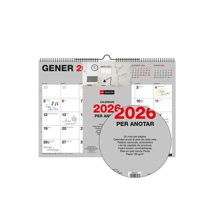Calendario (2026) Catalan Miquelrius Paret Basic Mensual Para Escribir A3 420X296