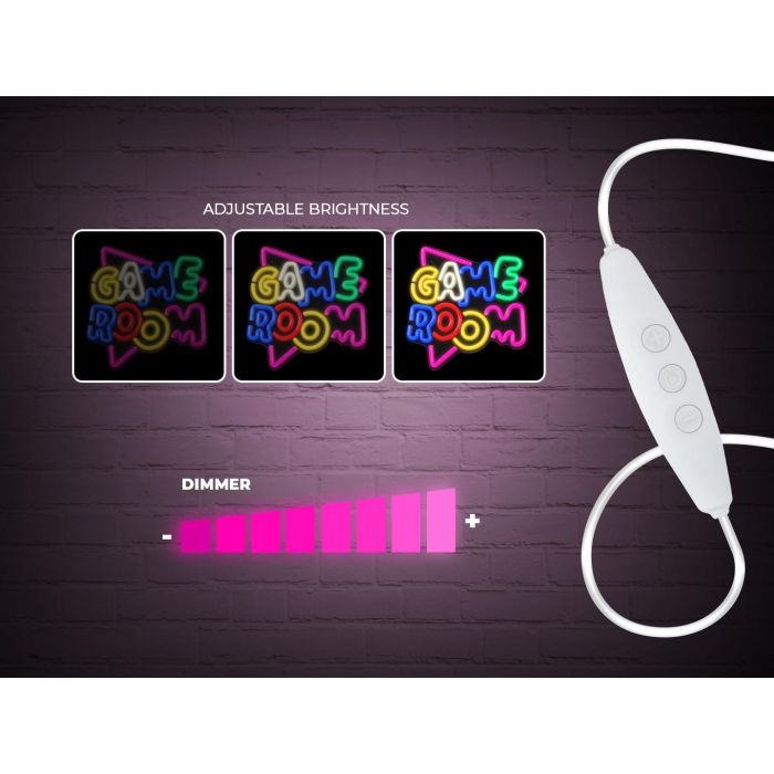 Forever Lámpara Neon Plexi LED Decoración Game Room - Luz Multicolor, Regulador de Intensidad, Alimentación por USB, Incluye Soporte para Pared
