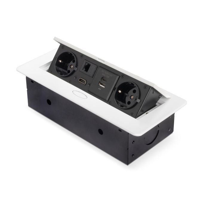 Emuca Multiconector Atom 26, 225x111mm, 2 enchufes tipo Schuko, 1 USB tipo A, 1USB tipo C, 1 RJ45, 1 HDMI, Zamak-Acero-Plástico, Blanco 0 Emuca Multiconector Atom 26, 225x111mm, 2 enchufes tipo Schuko, 1 USB tipo A, 1USB tipo C, 1 RJ45, 1 HDMI, Zamak-Acero-Plástico, Blanco 0