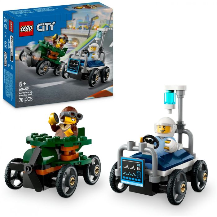 LEGO City 60459 Pack de Coches de Carreras: Avión versus Cama de Hospital, Juguete para niños +5 años 12