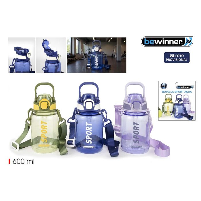 Inde Botella de Agua Sport 600 ml con Colgador, 8.9 x 17.3 x 9.5 cm (12 Unidades) Inde Botella de Agua Sport 600 ml con Colgador, 8.9 x 17.3 x 9.5 cm (12 Unidades)