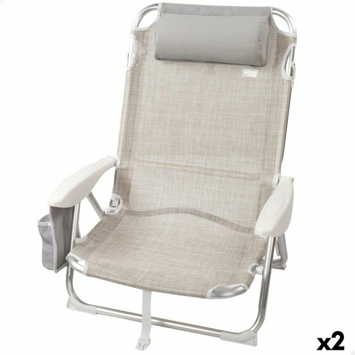 Silla Plegable con Reposacabezas Aktive Ibiza Beige 51 x 76 x 45 cm (2 Unidades) Silla Plegable con Reposacabezas Aktive Ibiza Beige 51 x 76 x 45 cm (2 Unidades)