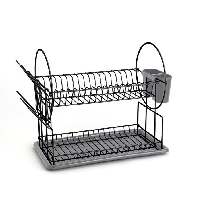 Quid Escurridor de Platos 2 Alturas con Cubertero Armony de Metal Color Gris 52x23x36 cm