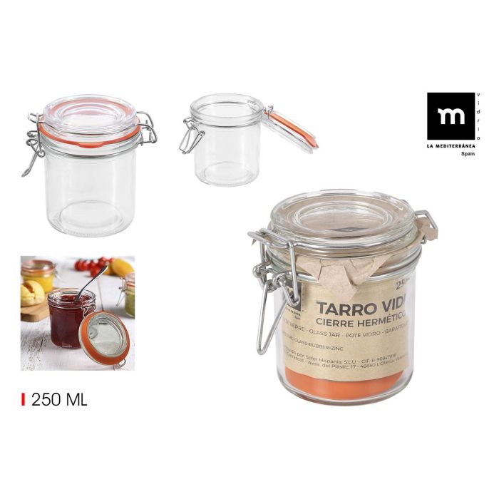 Tarro Hermético de Vidrio con Cierre Clip 250 ml - La Mediterranea (24 Unidades) Tarro Hermético de Vidrio con Cierre Clip 250 ml - La Mediterranea (24 Unidades)