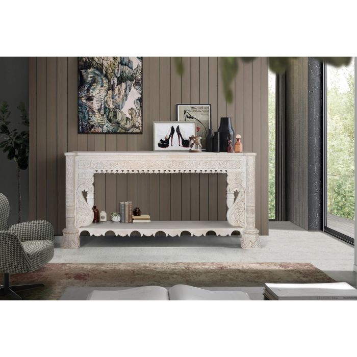 GINER Y COLOMER Consola de Madera de Mango Blanco Envejecido 180 cm 6