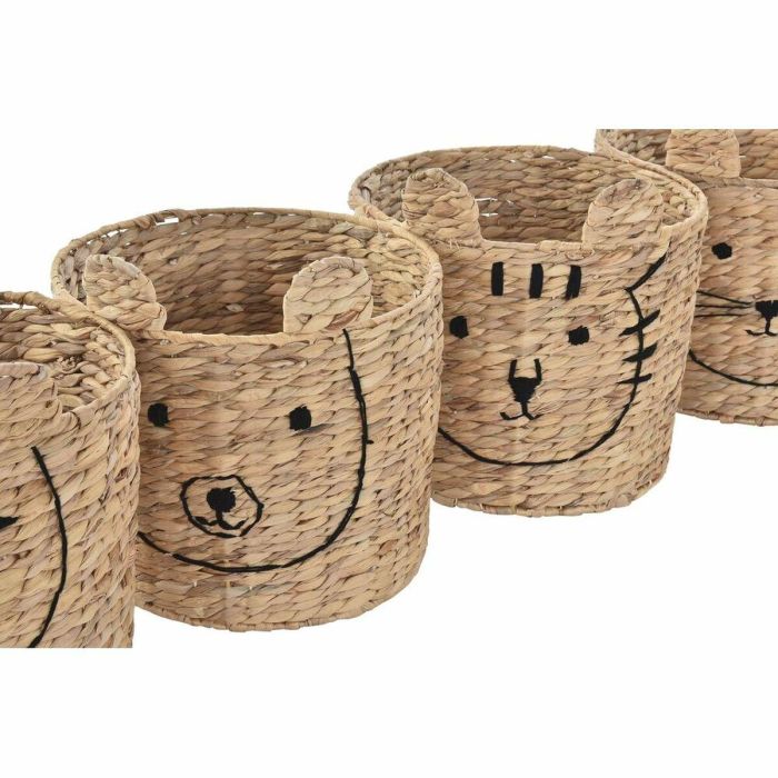 Cesta DKD Home Decor Marrón Negro Natural Junco Animales Tropical 35 x 35 x 35 cm (4 Unidades) 2