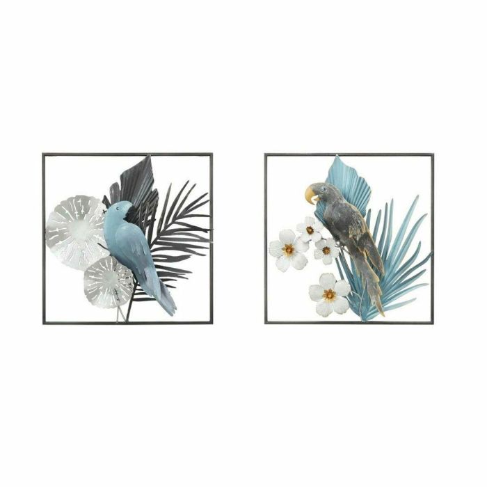 Decoracion Pared Tropical DKD Home Decor Azul Gris 7.6 x 50 x 50 cm (2 Unidades)