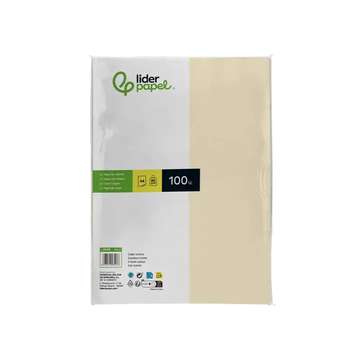 Liderpapel Papel Color A4 80gr Crema Paquete de 100 Hojas 1