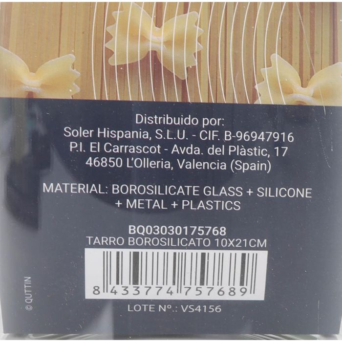 Tarro de Borosilicato Quttin 10 x 21 cm (12 Unidades) 10 Tarro de Borosilicato Quttin 10 x 21 cm (12 Unidades) 10