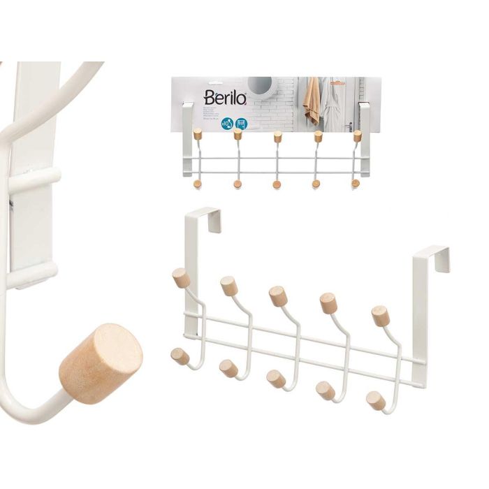 Percha 10 Pomos Puerta Blanca Berilo 39.5x17.5x12.5 cm - Metal y Madera (6 Unidades) Percha 10 Pomos Puerta Blanca Berilo 39.5x17.5x12.5 cm - Metal y Madera (6 Unidades)