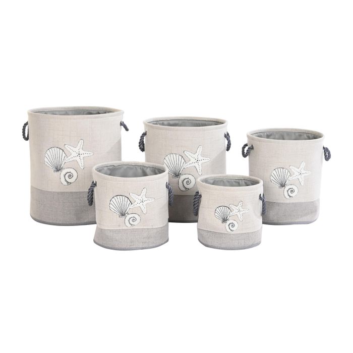 DKD Home Decor Cesta Ropa Atlantico Beige Azul 40 x 45.5 x 40 cm Set de 5 Piezas Poliester 4