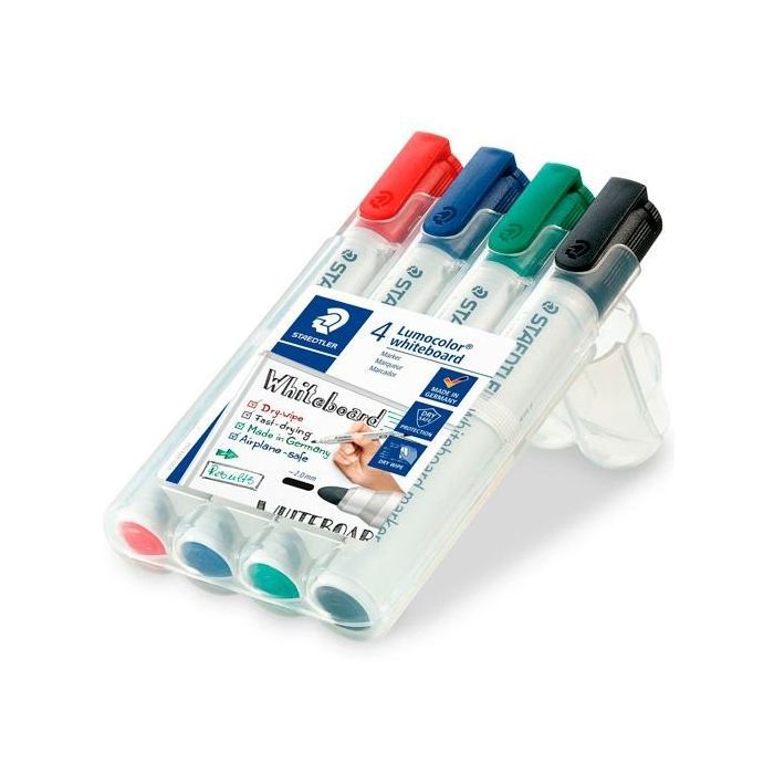 Staedtler Rotuladores Pizarra Blanca Lumocolor Punta Redonda C-Surtidos Estuche 4 Ud