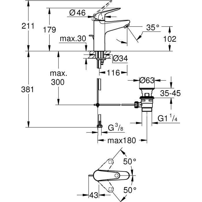 Mezclador monomando de lavabo - GROHE Swift - 24325001 - Cromo - Talla M - Ahorro de agua 2