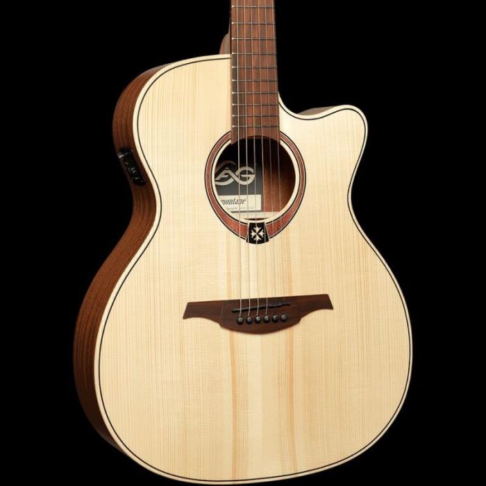 LAG Guitarra Acústica Auditorium Cutaway Tramontane 70 A/E Natural Electroacústica Tapa Maciza de Abeto Engelmann