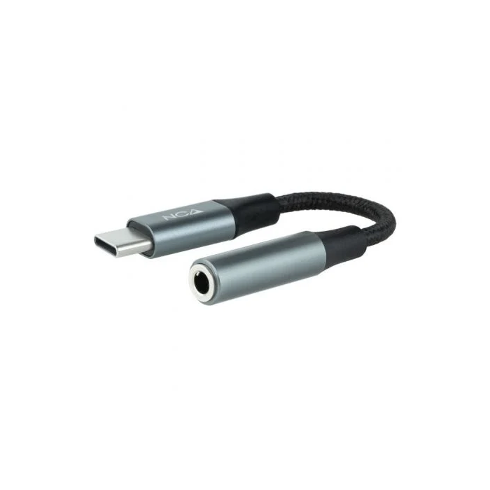 Nano Cable 10.24.1204 Adaptador de Audio USB Tipo-C Macho a Jack 3.5 Hembra Negro/Gris Nylon Aluminio 11cm