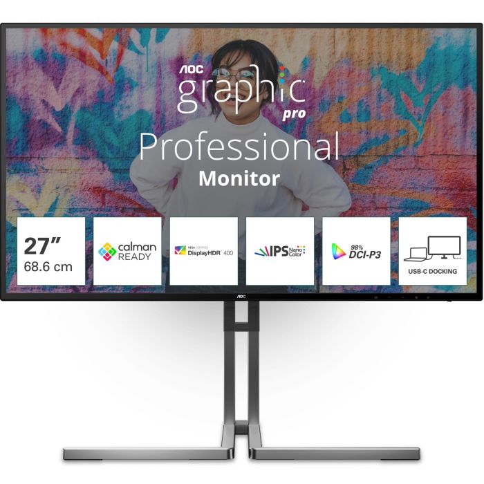 AOC U27U3CV Monitor 27" 4K Ultra HD Nano IPS, 2xHDMI, DisplayPort, USB-C 96W, Altura Ajustable, PIVOT, HDR400