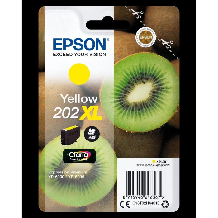 Epson C13T02H44010 202XL Kiwi Tinta Amarillo Claria Premium, Alto Rendimiento (XL), 8.5ml, 650 páginas