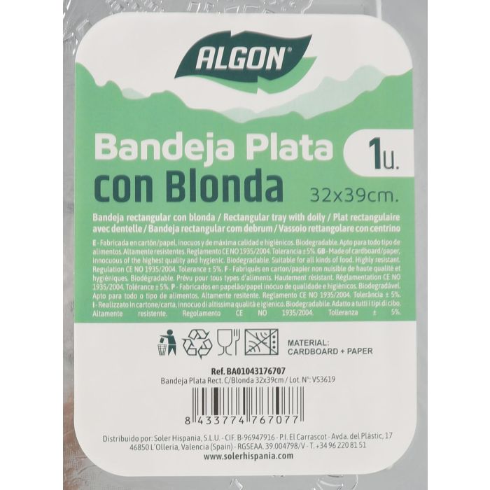 Bandeja Plata Rectangular con Blonda 32x39 cm - Algon (36 Unidades) 1 Bandeja Plata Rectangular con Blonda 32x39 cm - Algon (36 Unidades) 1