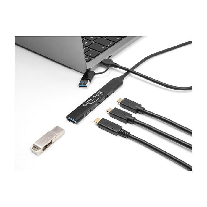 DeLOCK 64272 Hub USB 4 Puertos Slim - 3x USB-C + 1x USB-A 5 Gbps USB 3.2 Gen 1, Negro, Metal, Cable 0.5 m 2