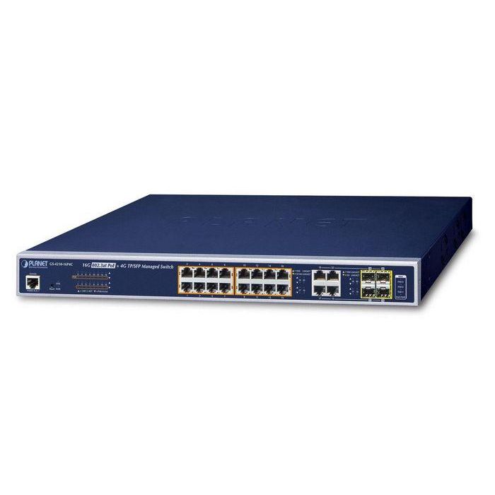 Planet Switch 16 puertos PoE Gigabit 10/100/1000T 802.3at + 4 TP/SFP Gigabit combo gestionable Planet Switch 16 puertos PoE Gigabit 10/100/1000T 802.3at + 4 TP/SFP Gigabit combo gestionable