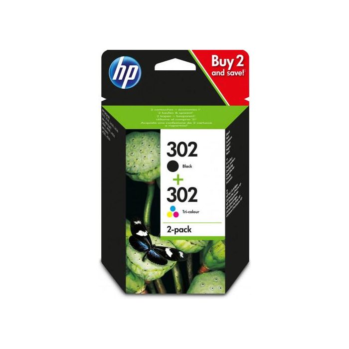 HP 302 Cartuchos de Tinta Originales (2-pack) Negro/Tricolor, Rendimiento Estándar, 170/150 páginas 0 HP 302 Cartuchos de Tinta Originales (2-pack) Negro/Tricolor, Rendimiento Estándar, 170/150 páginas 0