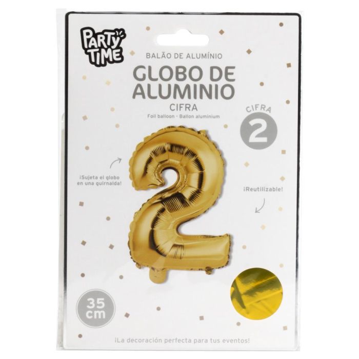 Globo Cifra 2 Oro Party Time altura 35 cm 1 Globo Cifra 2 Oro Party Time altura 35 cm 1