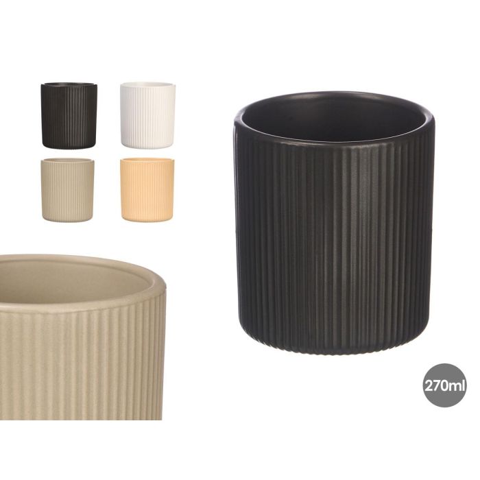 Vessia Vaso Rayas Surtidos Colores Neutros 270 ml 8x8x9 cm Cerámica Apto Lavavajillas Microondas (Set de 24)