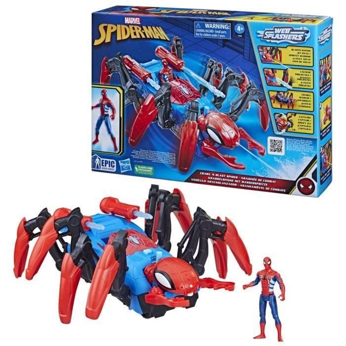 Marvel Spider-Man Spider Battle Vehicle, juguetes de superhéroes para niños, lanza agua y proyectiles, 4 años 2