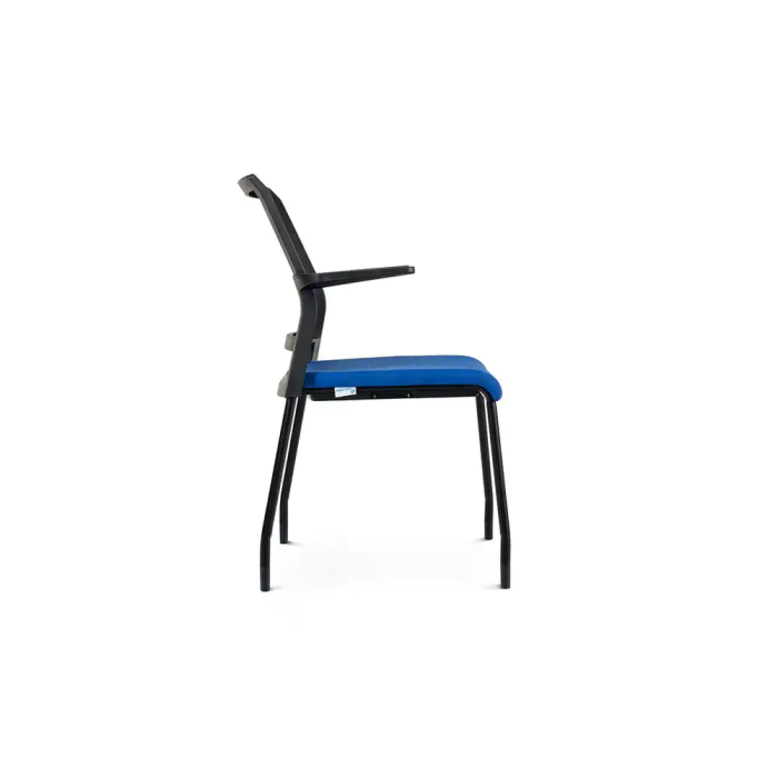 Rocada Silla Confidente Brazos Fijos Estructura Metálica Asiento Tela Ignífuga Azul Respaldo Malla 1