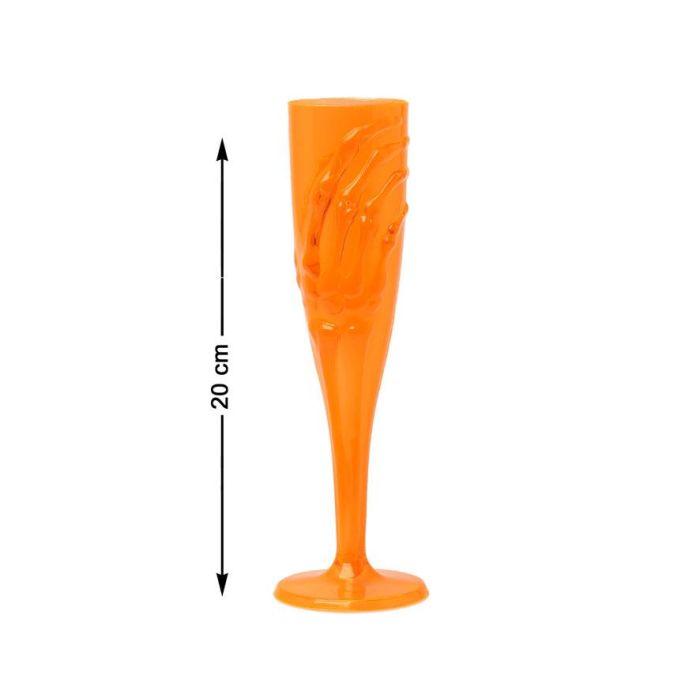 Copa Decorativa Naranja Con Mano Esquelética 20 cm Para Halloween