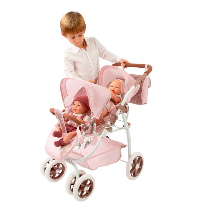 Muñecas Arias Coche Muñeca Gemelar Bear con Bolso, 45x70x73 cm, Manillar Ajustable 47-77 cm, Edad 3+ años 4