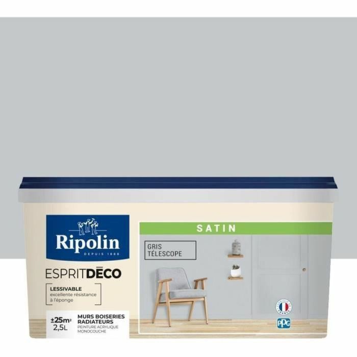 RIPOLIN Todas las piezas de pintura de pared, Ripolin - Telescopio Satinado Gris, 2.5L