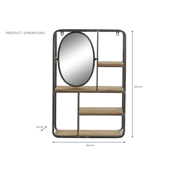DKD Home Decor Estanteria Loft Metal MDF Espejo 4 Estantes Marron Claro Negro 13.2 x 60.3 x 39.5 cm 4
