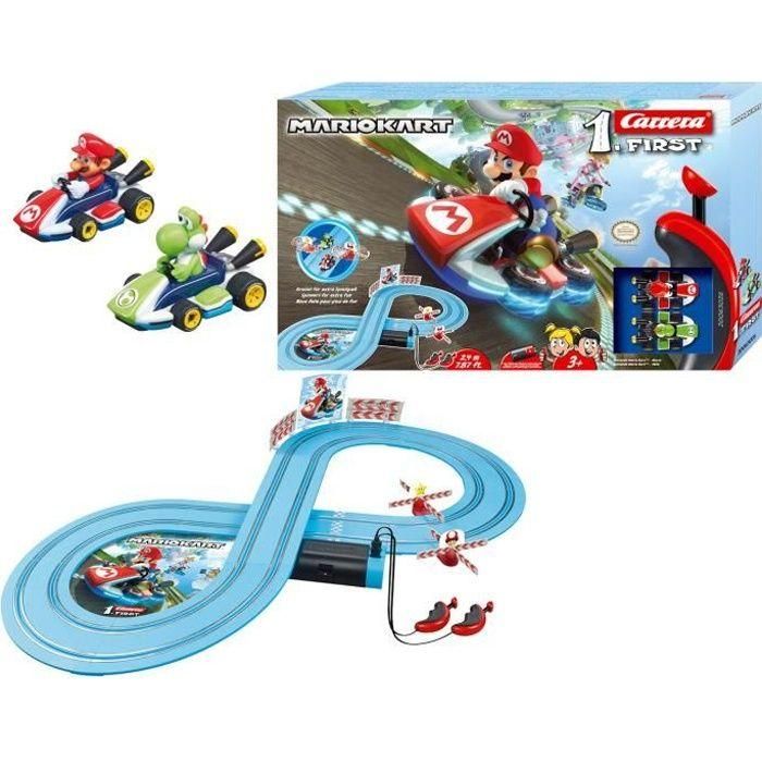 Pista carrera nintendo mario kart, incluye 2 coches (mario y yoshi) 2,4 metros