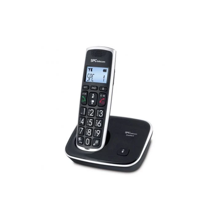 SPC Teléfono Inalámbrico 7608 Negro con Pantalla y Teclas Grandes, Identificación de Llamadas, Manos Libres