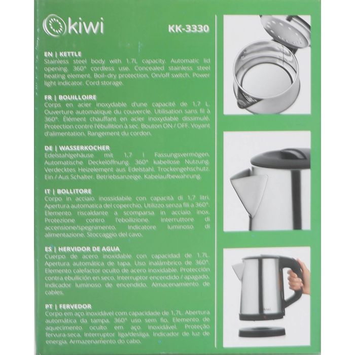 Hervidor de agua Kiwi 1.7L 1800W acero inoxidable (4 Unidades) 2 Hervidor de agua Kiwi 1.7L 1800W acero inoxidable (4 Unidades) 2