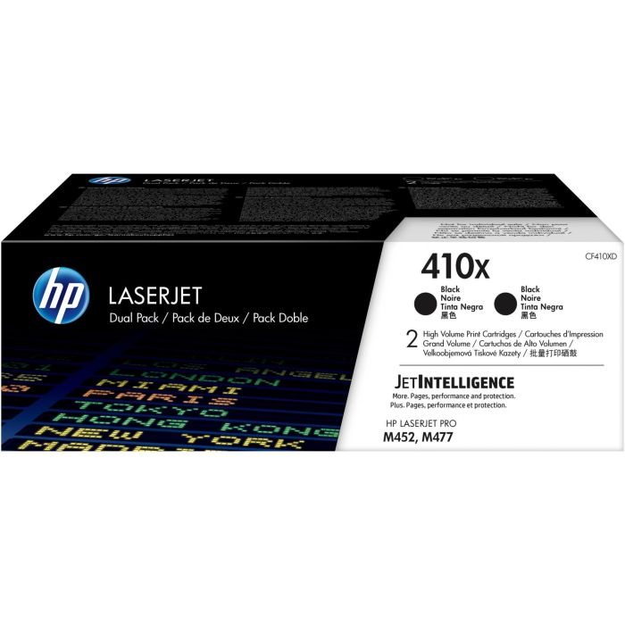 HP 410X Tóner Original LaserJet Negro Alta Capacidad (CF410XD) - Pack 2 Cartuchos (13000 Páginas)