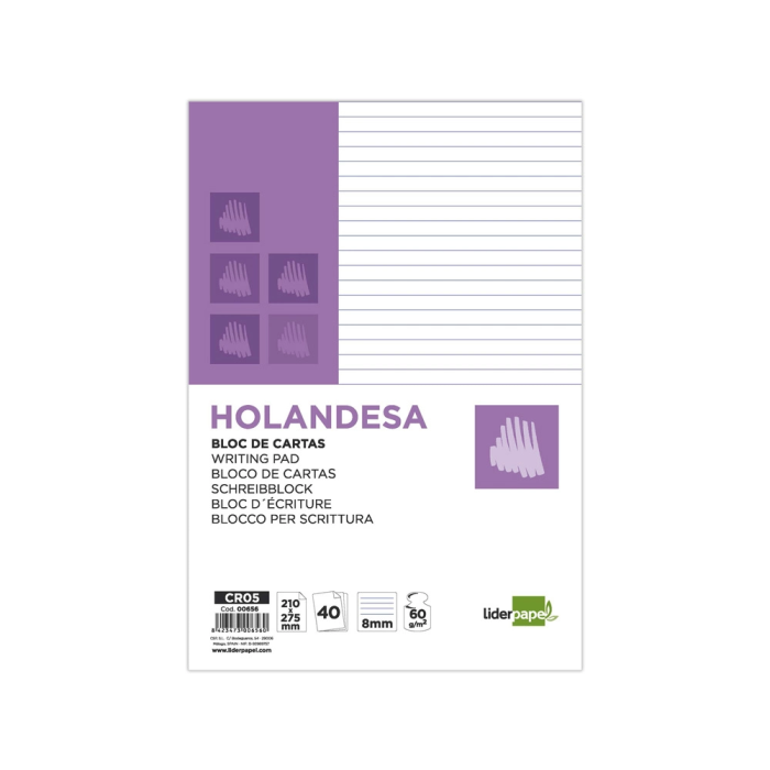 Liderpapel Bloc Cartas Holandesa 40 Hojas Rayado Horizontal 60g/m2 1