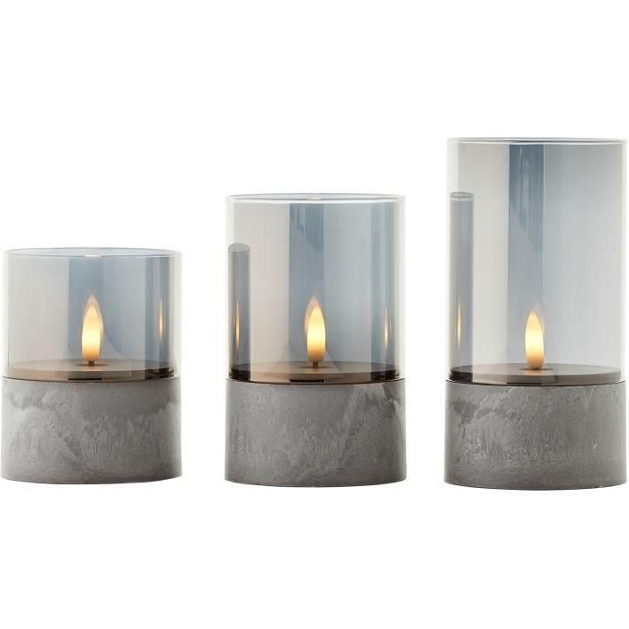 Lote 3 lámparas de mesa LED BRILLIANT CANDLE - 2500K - Plástico y vidrio - Vidrio gris y ahumado 1 Lote 3 lámparas de mesa LED BRILLIANT CANDLE - 2500K - Plástico y vidrio - Vidrio gris y ahumado 1