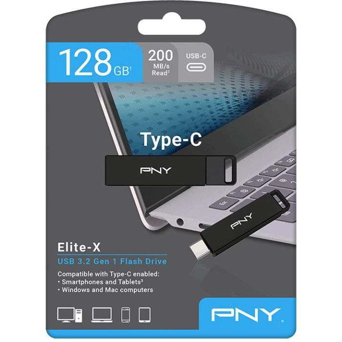 PNY Elite-X 128GB USB 3.2 Tipo C 200MB/s Unidad Flash Giratoria Negra 5