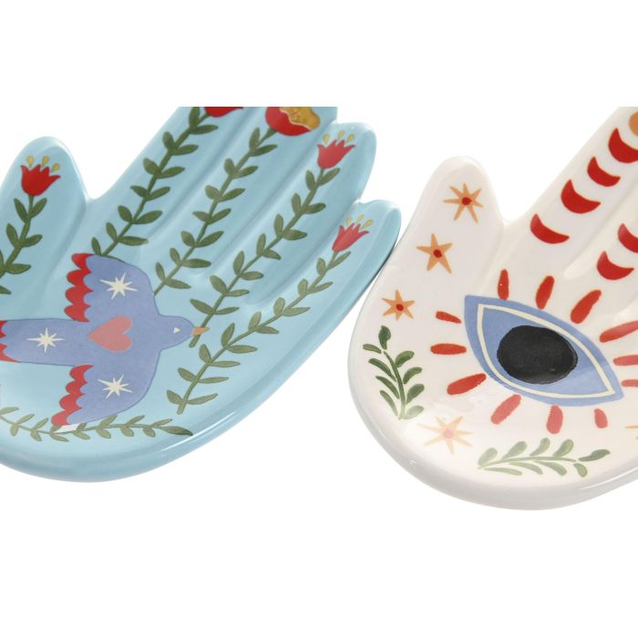 Bandeja Vaciabolsillos Urban DKD Home Decor Blanco Azul 11 x 2.2 x 15.5 cm (12 Unidades) 1