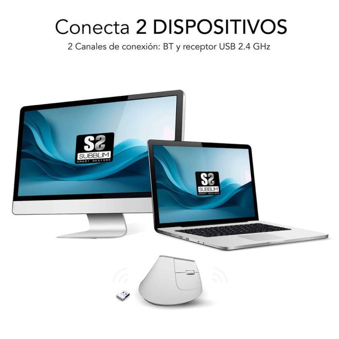 SUBBLIM NATURE VERTICAL ERGO DUAL MOUSE BATTERY WHITE 2 SUBBLIM NATURE VERTICAL ERGO DUAL MOUSE BATTERY WHITE 2