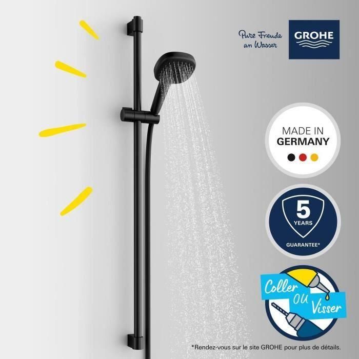 Set de ducha con rociador de 2 chorros, barra de 90 cm y flexo - GROHE Vitalio Comfort 110 269302431 - Ahorro de agua - Negro mate 1