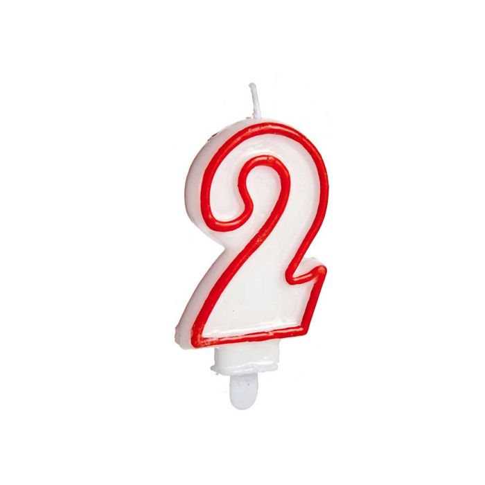 Vela Cumpleaños Número 2 Blanca con Borde Rojo - Arte Regal 4.2x8.2x1 cm (72 Unidades) 1 Vela Cumpleaños Número 2 Blanca con Borde Rojo - Arte Regal 4.2x8.2x1 cm (72 Unidades) 1